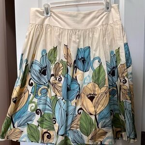 Apt. 9 Cream A-Line Skirt with Blue and Green Floral Design